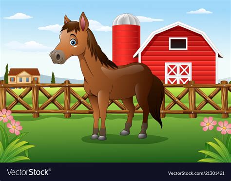 Cartoon Brown Horse In Farm Royalty Free Vector Image