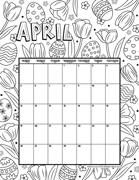 April 2020 Coloring Calendar Woo Jr Kids Activities Childrens