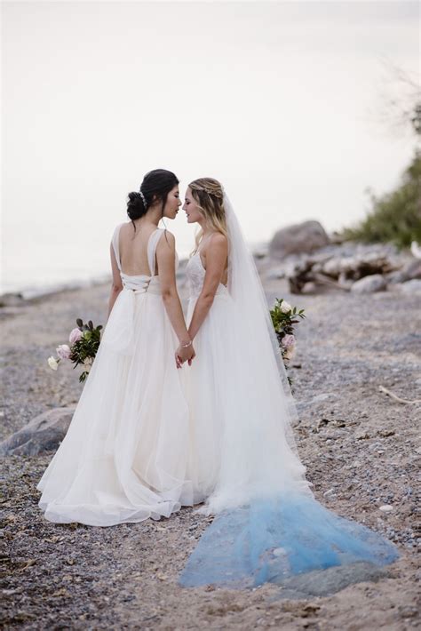 Dreamy Misty Blue And Burgundy Beach Wedding Inspiration Lesbian Wedding Lesbian Beach