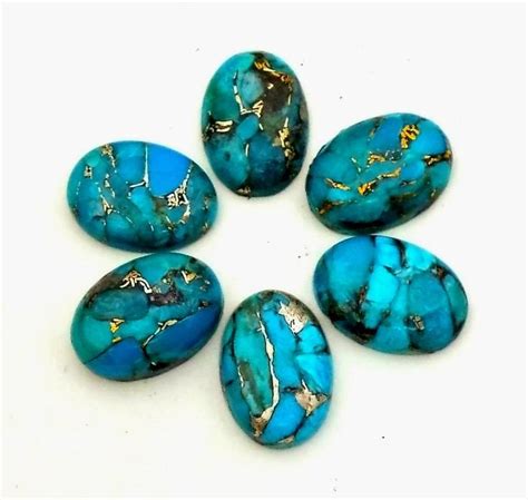 Pieces Blue Copper Turquoise Oval Shape Loose Smooth Etsy Blue