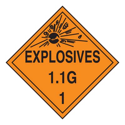 DOT Placard Hazard Class 1 Explosives 1 1G Adhesive Vinyl Conney