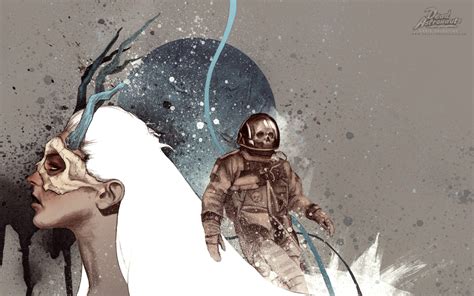 Wallpaper Drawing Illustration White Hair Winter Astronaut Skull