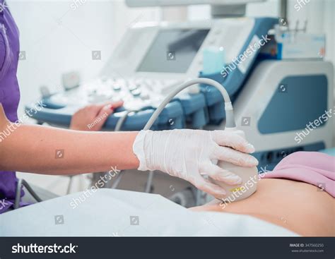 Ultrasound Scanner Hands Doctor Diagnostics Sonography Stock Photo