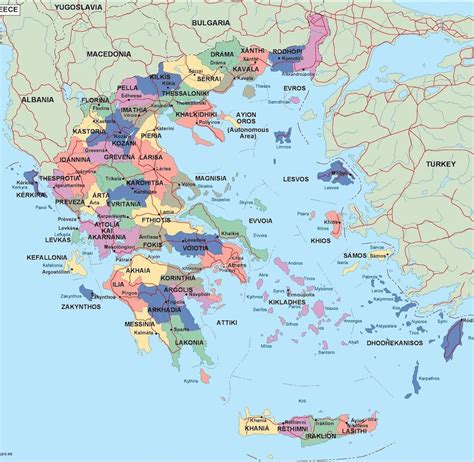 Grecji Polityczna Mapa Polityczna Mapa Grecji Europa Południowa Europa
