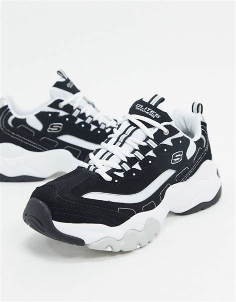Skechers Dlites 30 Chunky Sneakers In Black And White Asos