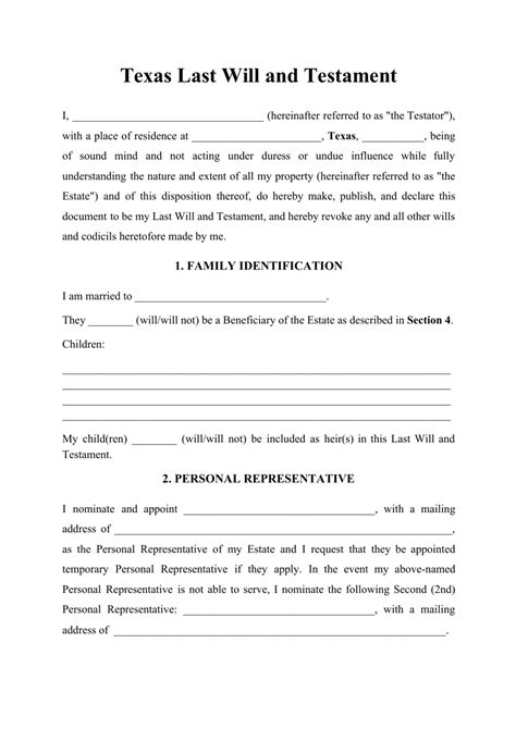 Texas Last Will And Testament Template Download Printable Pdf