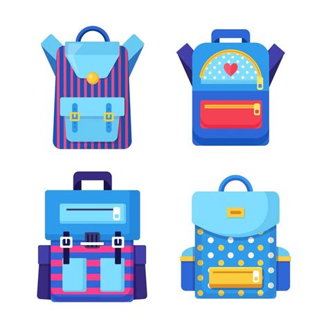 School Backpack Set Kids Rucksack Knapsack Isolated On White