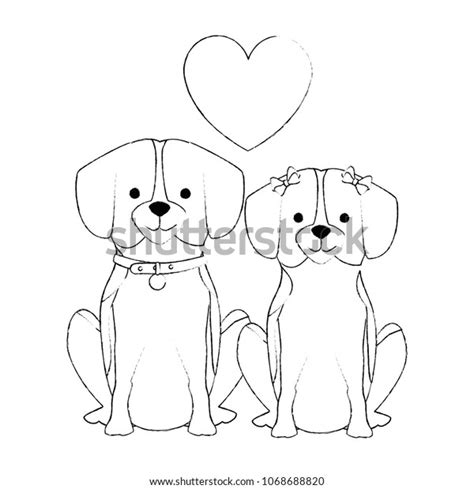 Cute Dogs Couple Lovers Hearts Characters Stock Vector Royalty Free