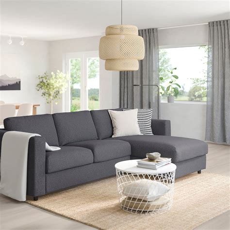 FINNALA Sleeper sofa - with chaise/Gunnared medium gray - IKEA in 2021