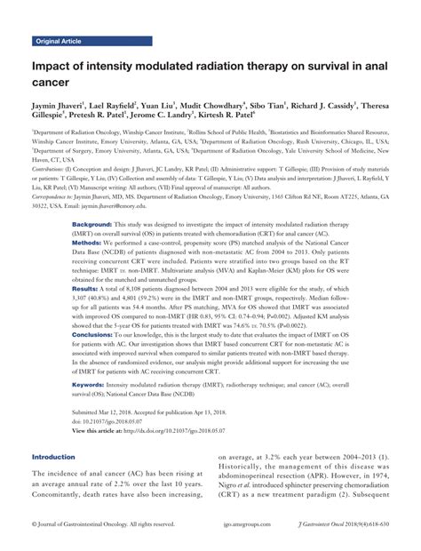 pdf impact of intensity modulated radiation therapy on survival in anal cancer