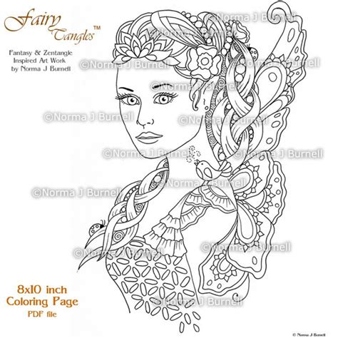 Fairy Tangles Printable Coloring Pages By Norma J Burnell Etsy Uk