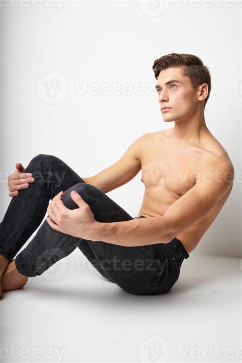 Handsome Male Naked Torso Sitting On The Floor Attractive Look Model Stock Photo At