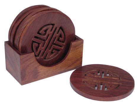 Wooden Longevity Asian Coasters Set of Six