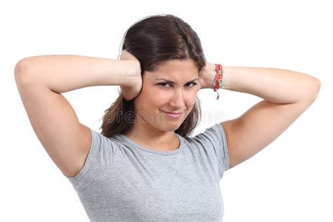 Beautiful Woman Covering Her Ears With Her Hands Stock Image Image Of Cover Female 32058749