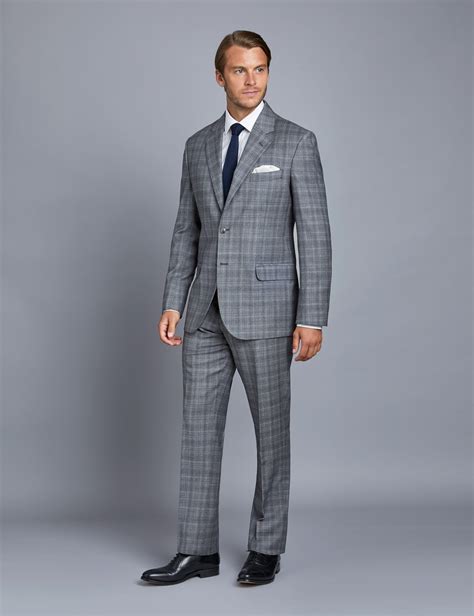 Mens Grey Plaid Tailored Fit Italian Suit 1913 Collection Hawes