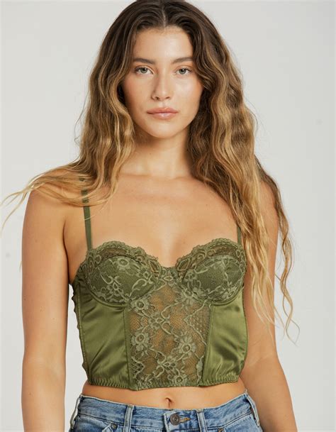 Bdg Urban Outfitters Ava Satin Lace And Corset Womens Top Green Tillys