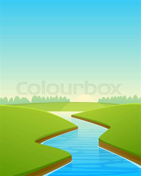 Cartoon River Landscape Stock Vector Colourbox