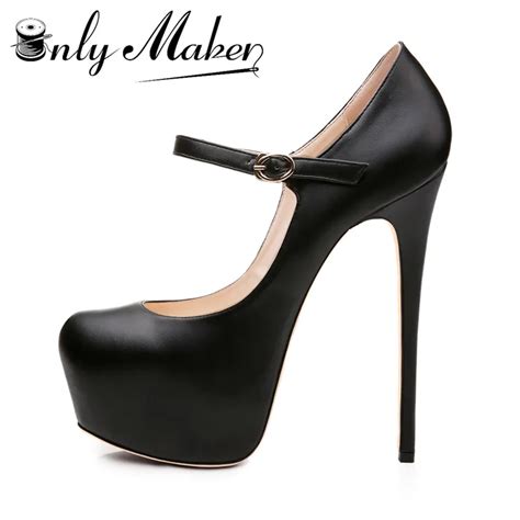onlymaker women mary jane platform pumps ankle strap stiletto 15~16cm high heels dress buckle