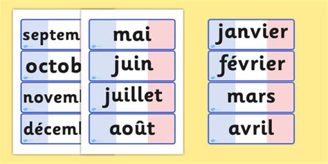French Months Of The Year Word Cards Visual Aids Language