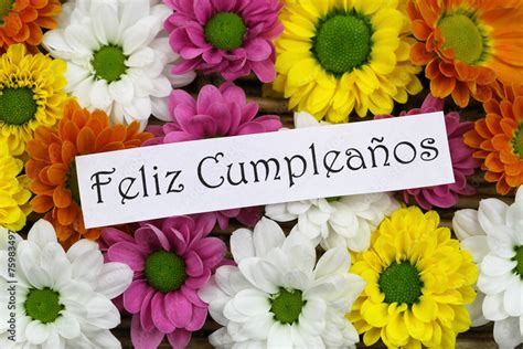 Feliz Cumpleanos Happy Birthday In Spanish With Flowers Foto De Stock
