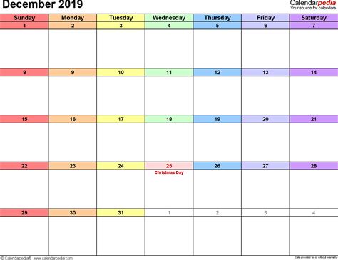 December 2019 Calendar Templates For Word Excel And Pdf