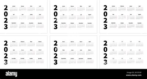 Conjunto De Calendarios Horizontales Simples De 2023 Años De Tamaño A4