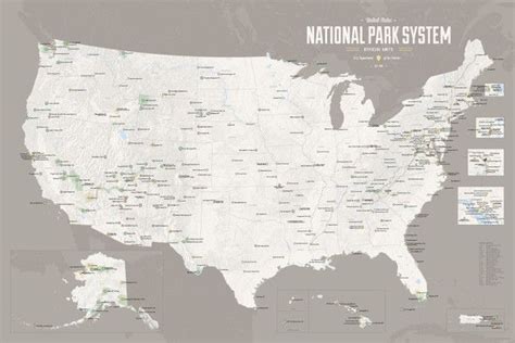 423 National Park System Units Map 24x36 Poster National Parks