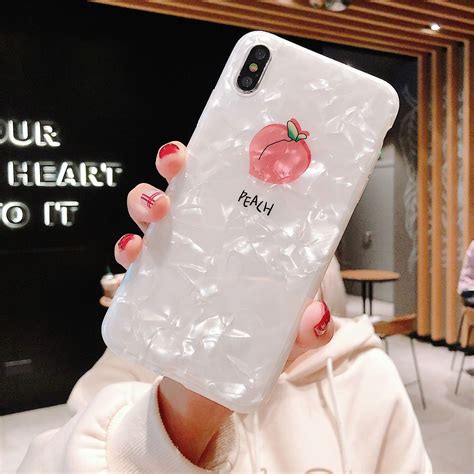 Kawaii Japanese Pink Peach Phone Case For Iphone X Xs Xr Xsmax Dream Shell Pattern Case For