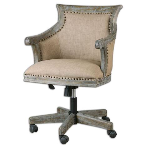 Linen office chair no wheels. Beige Linen ROLLING CHAIR Exposed Wood Industrial Desk ...