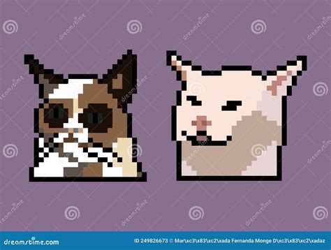 Funny Cats 8 Bit Style Illustration Pixel Art Stock Vector