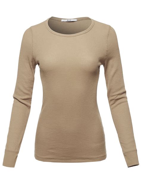 A2y Womens Basic Solid Long Sleeve Crew Neck Fitted Thermal Top Shirt