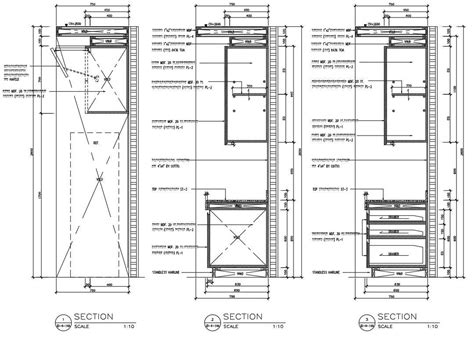 Autocad Drawing Files Show The Kitchen Cabinet Section And Elevation