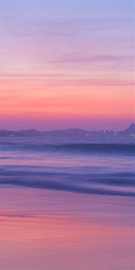 Download Wallpaper 1080x2160 Pink Sunset Seashore Nature Honor 7x