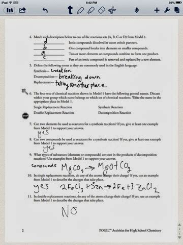 Classifying chemical reactions answers section 3 reinforcement this way relatively classifying chemical reactions worksheet answer key classifying chemical types of chemical reactions pogil do atoms rearrange in. Type Of Chemical Reactions Pogil Answers + My PDF ...