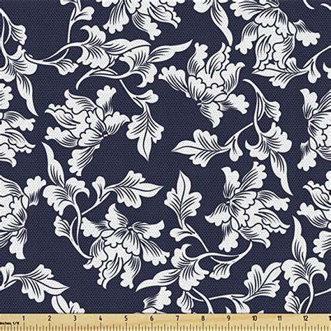Ambesonne Navy Blue Fabric By The Yard Floral Arrangement