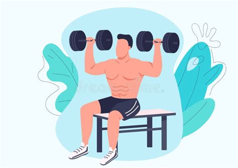 Man Working Out With Dumbbells Flat Color Vector Faceless Character