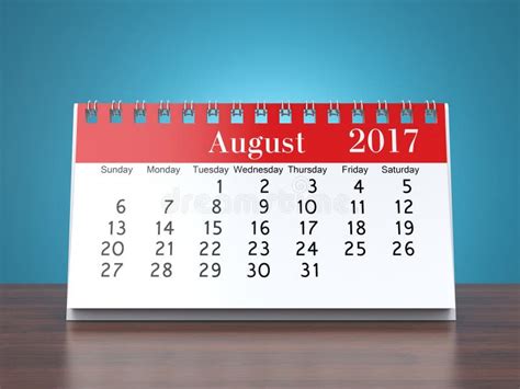 Calendar August 2017 3d Rendering Stock Illustrations 66 Calendar