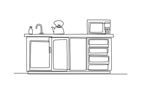 Single One Line Drawing Microwave In The Kitchen Kitchen Room Concept
