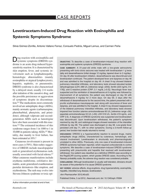 Pdf Levetiracetam Induced Drug Reaction With Eosinophilia And