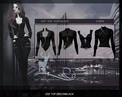 Sims 4 Ccs Gothic Shirt Available In 4 Variants Dsf Top Zirconblack