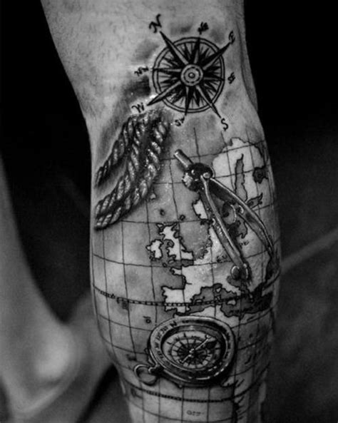 Compass Tattoos With Map On Arm Polynesisches Tattoo Map Tattoos Calf
