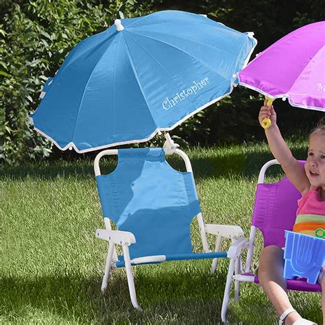 3385 Personalized Kids Blue Beach Chair And Umbrella Set