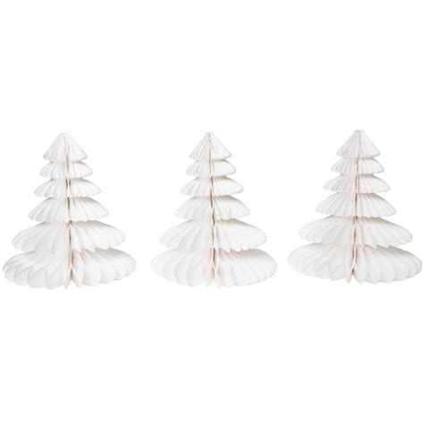 Set Of 3 Honeycomb Paper Christmas Trees Lets Party White X1