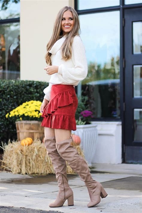 Otk Boots Outfit Tan Boots High Heel Boots Bootie Boots Suede Skirt