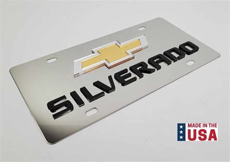 Chrome Chevy Silverado Bowtie Emblem License Plate W 3d Gold Gloss