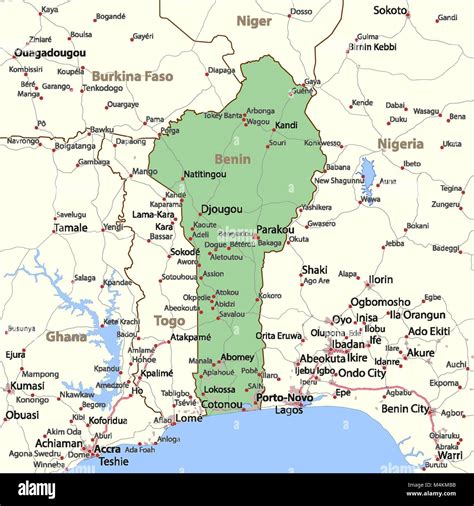 Mapa de Benin Muestra las fronteras de los países las zonas urbanas
