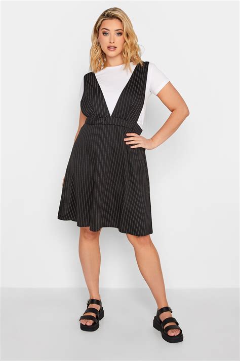 Limited Collection Plus Size Black Pinstripe Pinafore Dress Yours