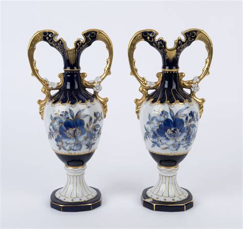 Royal Dux Pair Of Austrian Porcelain Mantel Urns With Gilt Highlights Th Century Pink