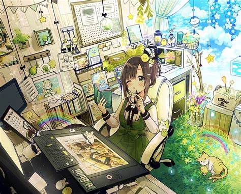 Anime Girl Artist Indoors Graphic Tablet Anime Hd Wallpaper Peakpx