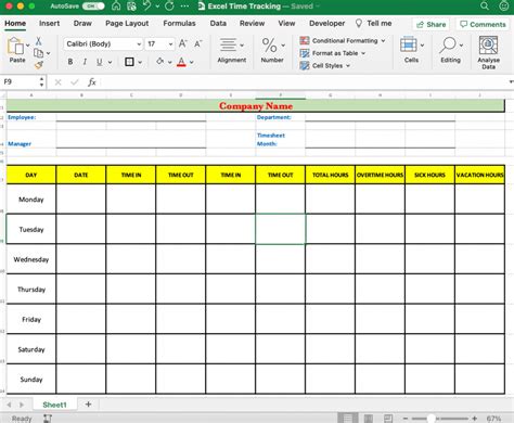 Excel Time Tracker Template